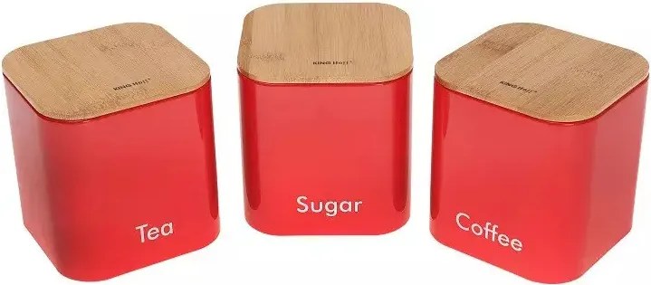 Set de cutii pentru pâine cu recipiente Kinghoff KH 1085, 4 buc., email, bambus/oțel, roșu