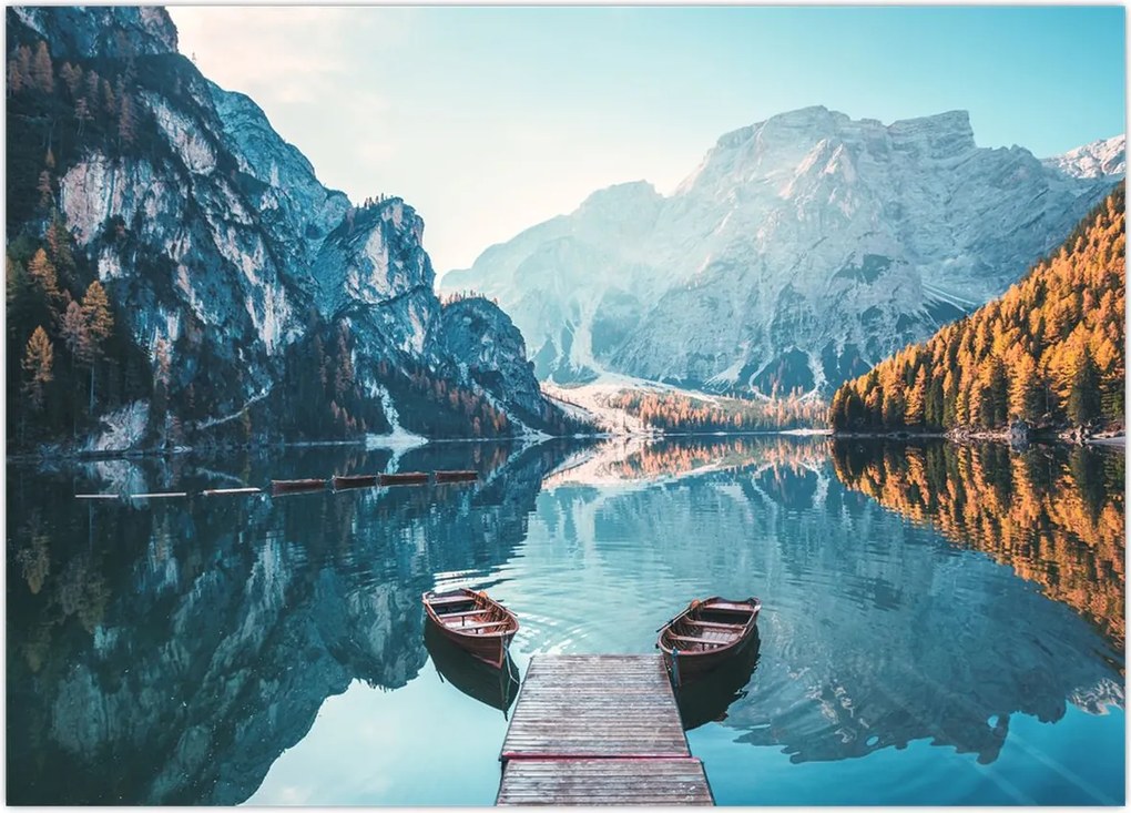 Tablou - Bărci pe Lacul Braies (70x50 cm)