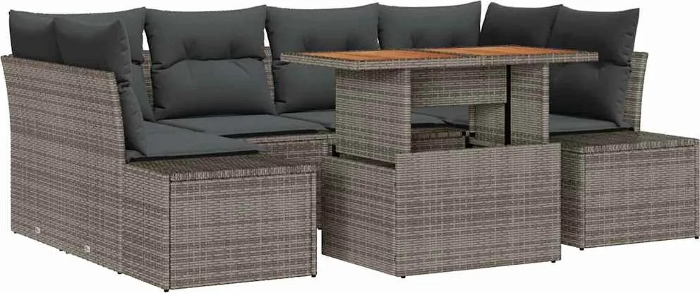 vidaXL Set de canapele pentru grădină 7 pcs Gri Rattan poli