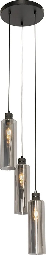 Lampă modernă cu pandantiv neagră cu sticlă fumurie cu 3 lumini - Stavelot