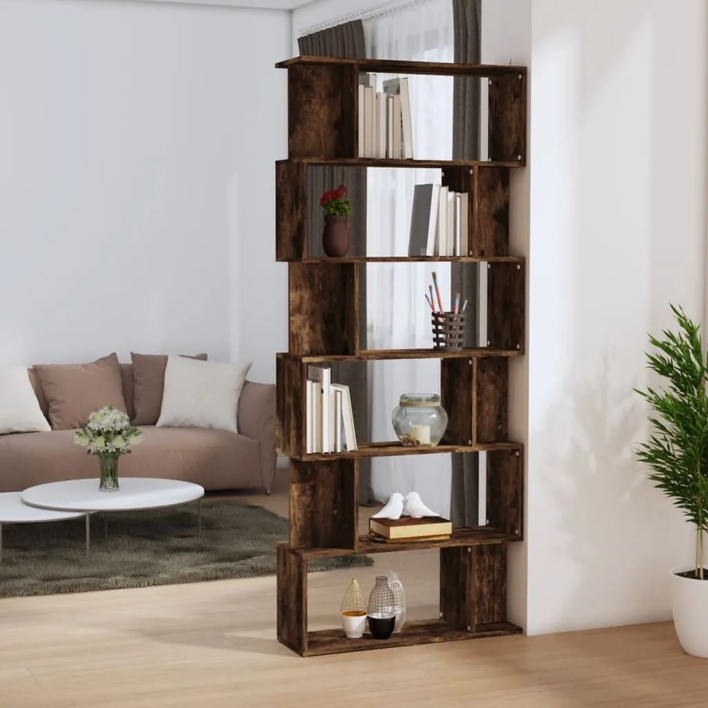Bibliotecă/separator stejar fumuriu 80x24x192 cm lemn prelucrat