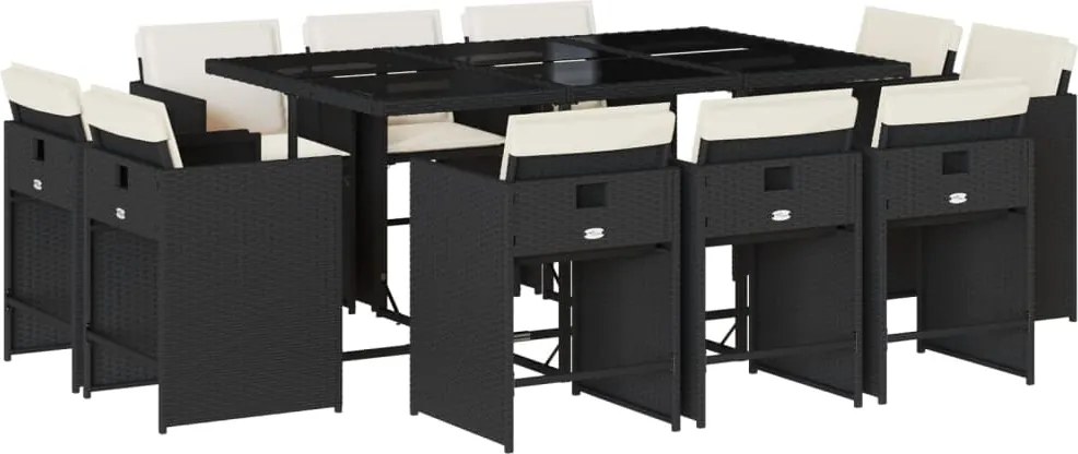 vidaXL Set mobilier de exterior cu perne, 11 piese, negru, poliratan