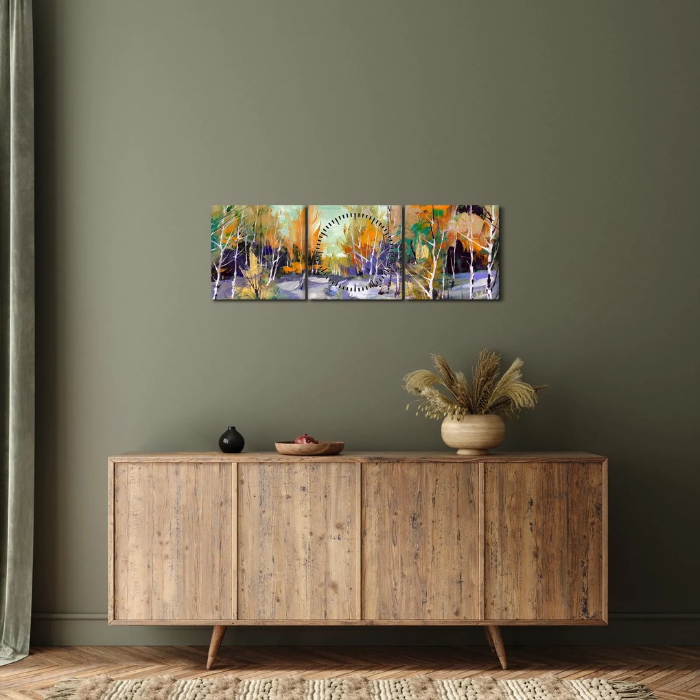 Tablou - Drum înzăpezit prin pădure (cu ceas) (90x30 cm)