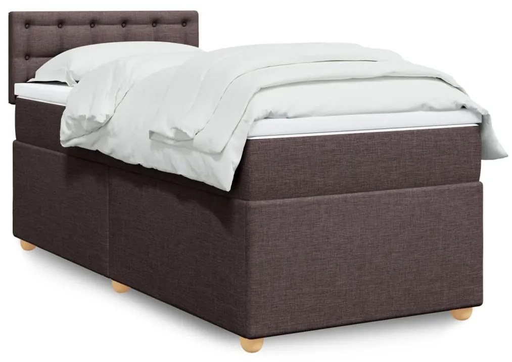 3288852 vidaXL Pat box spring cu saltea, maro închis, 90x190 cm, textil