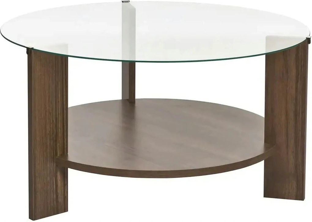 Masuta cafea CLARA, nuc, PAL/sticla, 75x75x40 cm