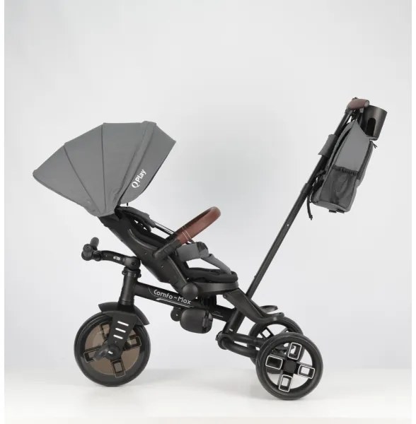 QPlay - Tricicletă 7 în 1 pentru copii COMFO MAX, gri