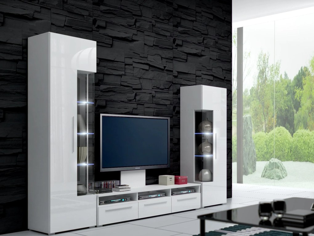 Mobilier living Ramon II (alb + alb) (cu iluminat). 611015