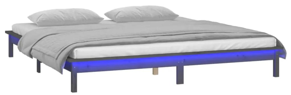 Cadru de pat cu LED, gri, 140x190 cm, lemn masiv Gri, 140 x 190 cm