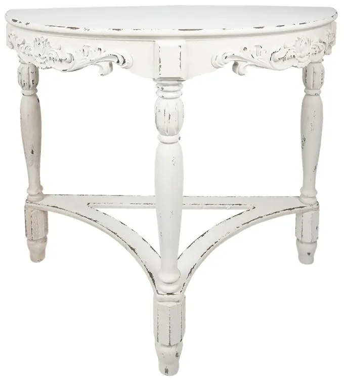 Consolă shabby chic, alb, cu ornamente sculptate în lemn, Agatha