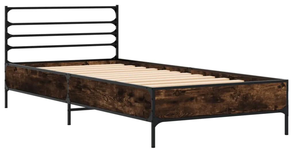 845624 vidaXL Cadru de pat, stejar fumuriu, 75x190cm, lemn prelucrat și metal