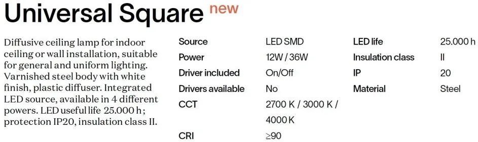 Plafoniera LED perete/tavan Universal pl d22 square 2700k