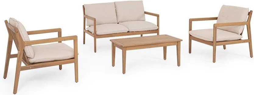 Set mobilier de grădină în culoare naturală din lemn de acacia pentru 4 persoane Danubio – Bizzotto