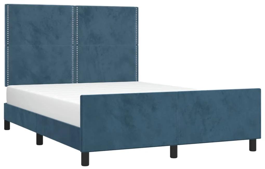 Cadru de pat cu tablie, albastru inchis, 140x200 cm, catifea Albastru inchis, 140 x 200 cm, Culoare unica si cuie de tapiterie