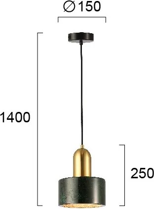 Pendul pe cablu MARBLE 1xE27/60W/230V, auriu/verde cu decor de marmură