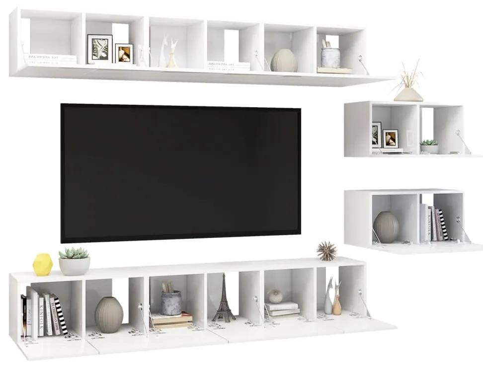 Dulapuri TV, 8 buc., alb extralucios, lemn prelucrat 8, Alb foarte lucios, 60 x 30 x 30 cm