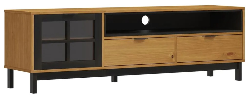 357821 vidaXL Comodă TV cu ușă din sticlă „FLAM” 158x40x50 cm, lemn masiv pin