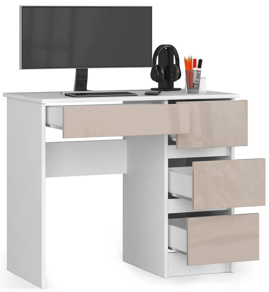 Masă PC Benicio II (Alb + cappuccino lucios) (D). 1069914