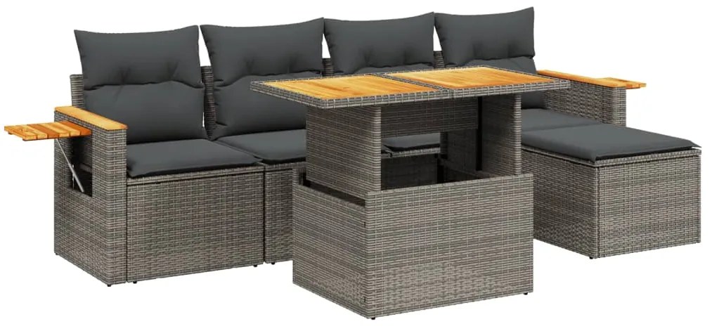 3273496 vidaXL Set mobilier grădină cu perne, 6 piese, gri, poliratan