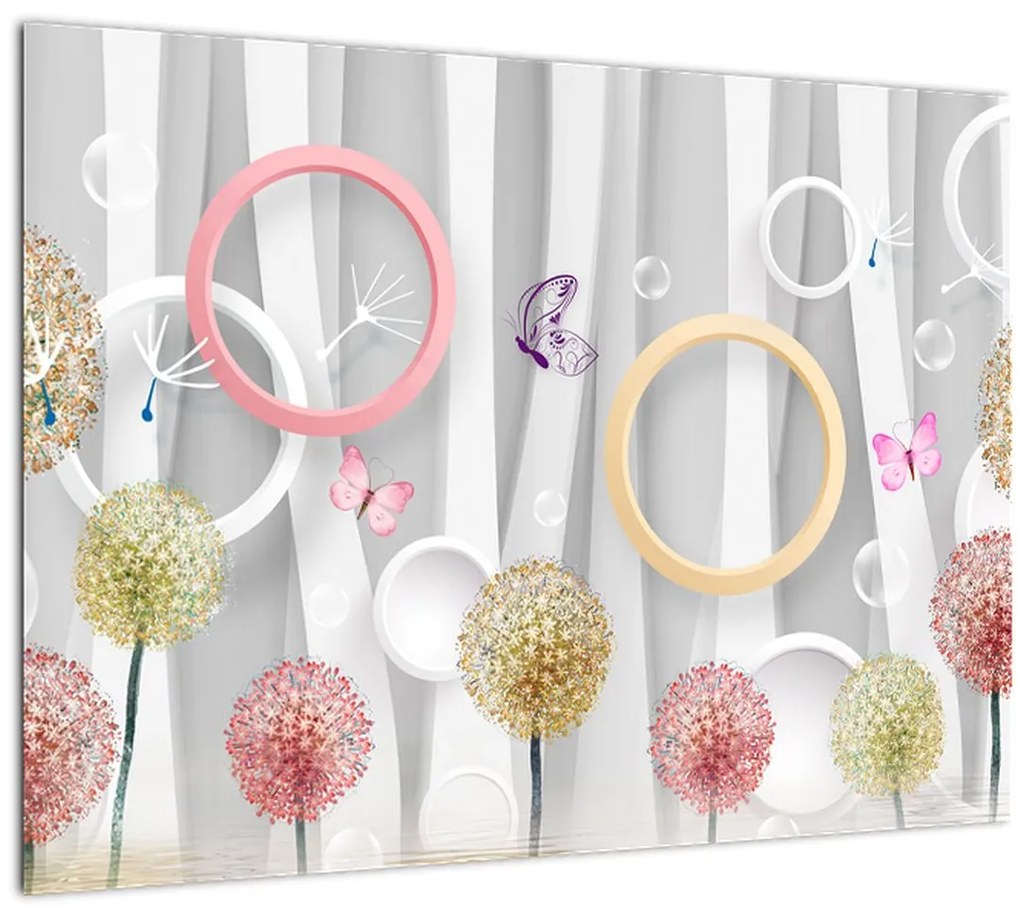 Tablou pe sticlă abstract cu păpădii (70x50 cm)