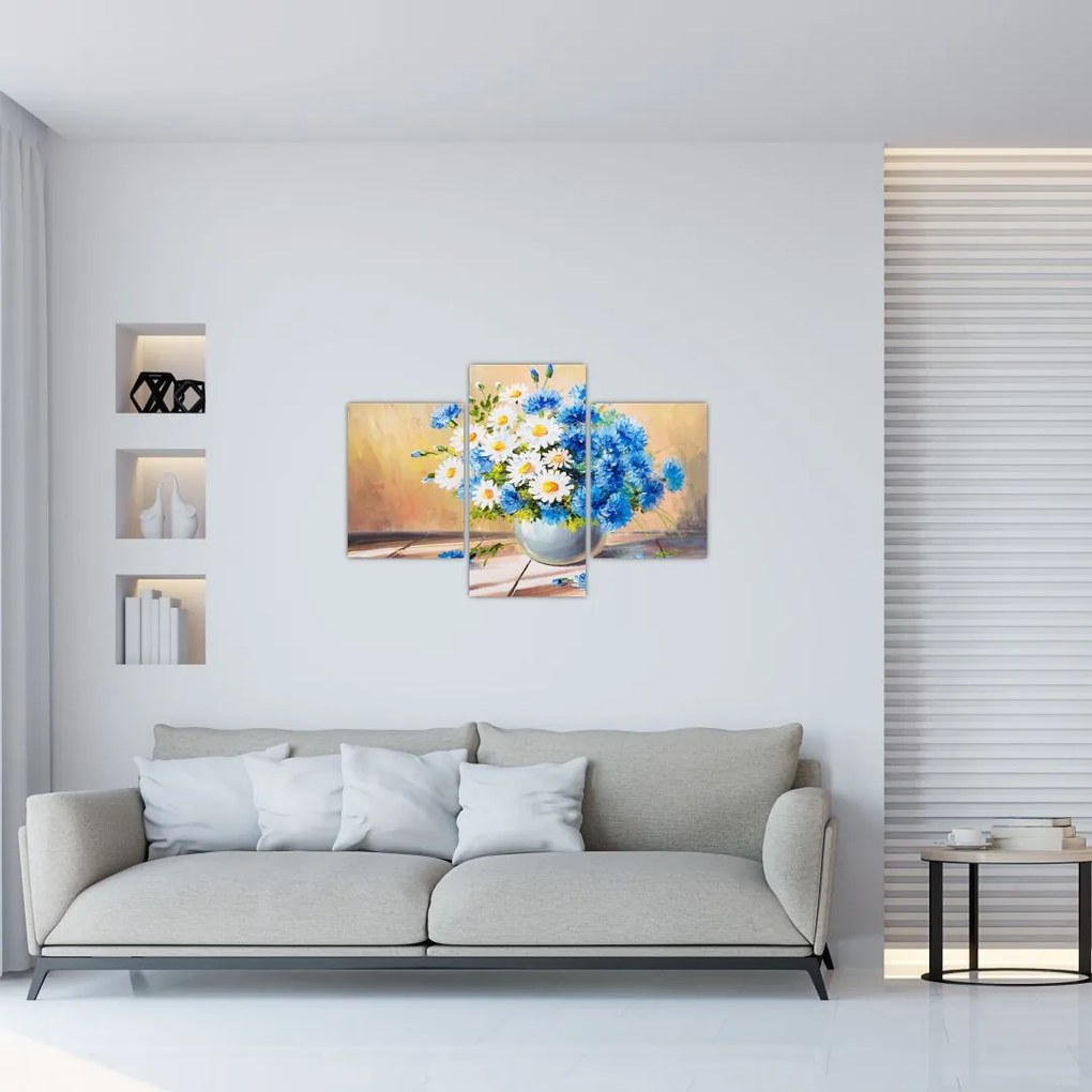 Tablou pictat cu vaza și flori (90x60 cm)