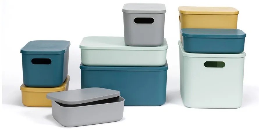 Cutie de depozitare gri din plastic cu capac 24,5x18x15 cm – Homéa