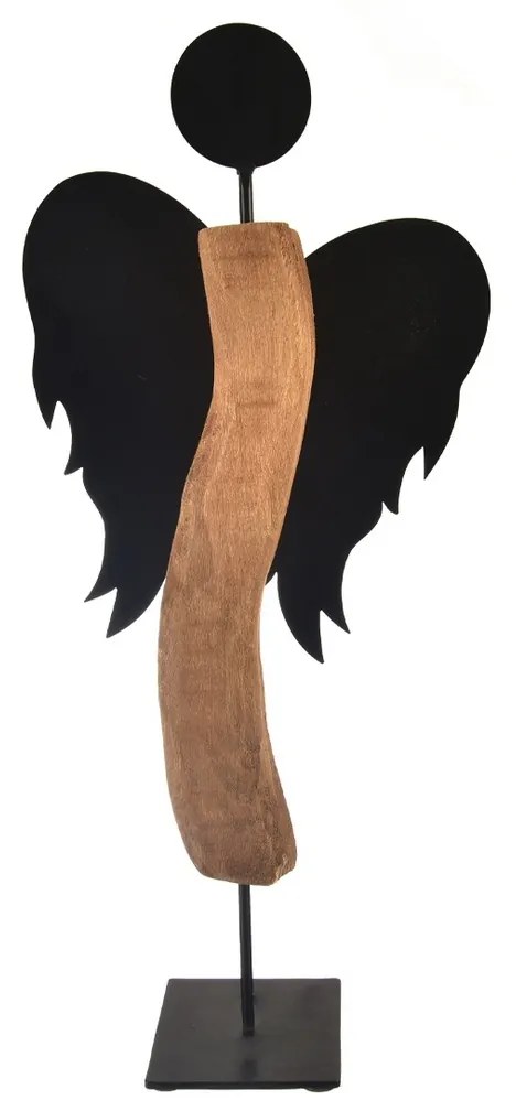 InDecor Înger din lemn de mango negru, 30 x 13 x65 cm