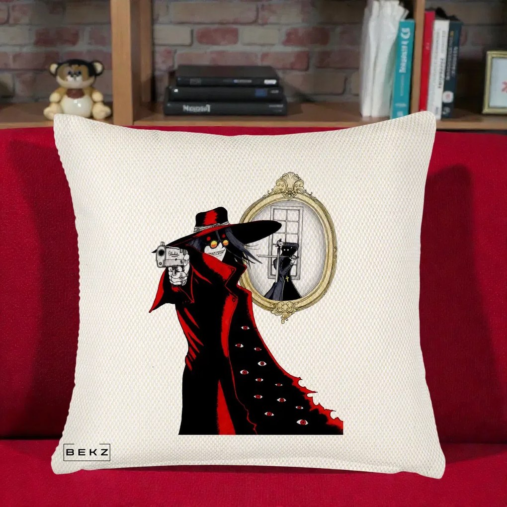 Perna personalizata Hellsing Alucard cu Pistoale, 45x45 cm cu Umplutura, Crem Reliefat, BEKZ