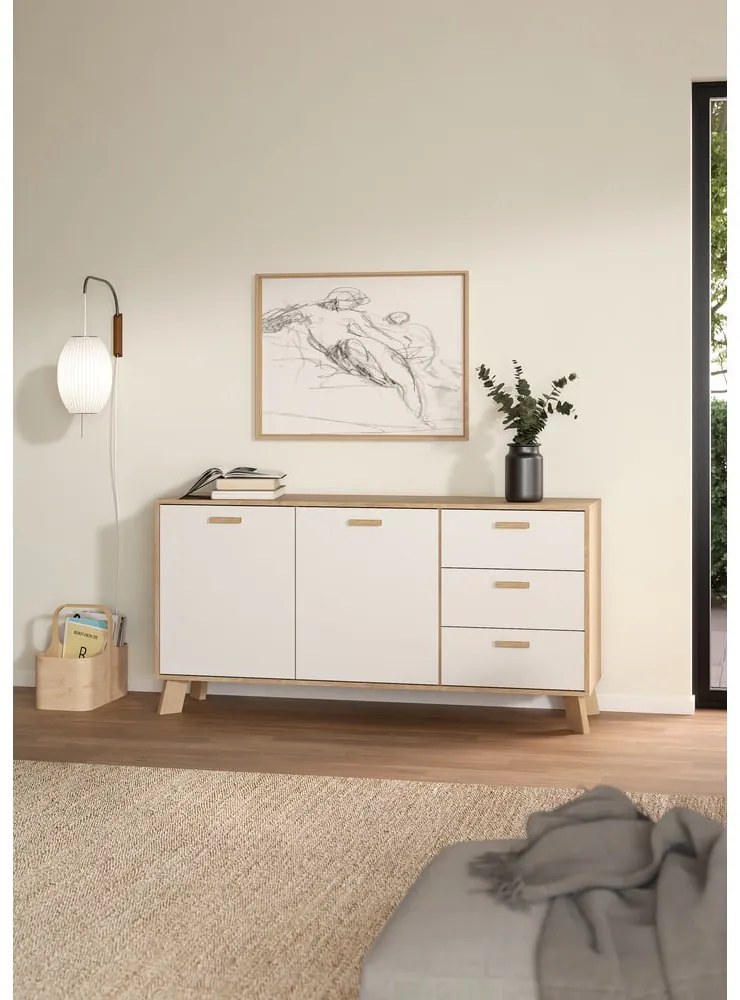 Comodă albă-în culoare naturală cu aspect de lemn de stejar 147x73x39 cm Ikast – Tvilum