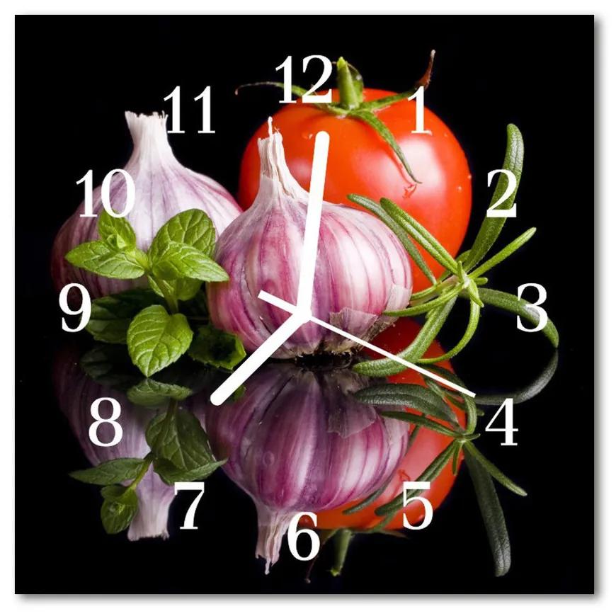 Ceas de perete din sticla pătrat Tomate usturoi Bucătărie Multi-colorat