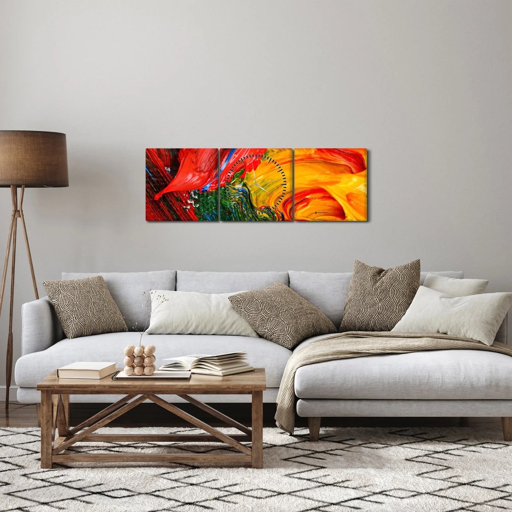 Tablou - Abstractizare albăstrire cu o perie (cu ceas) (90x30 cm)