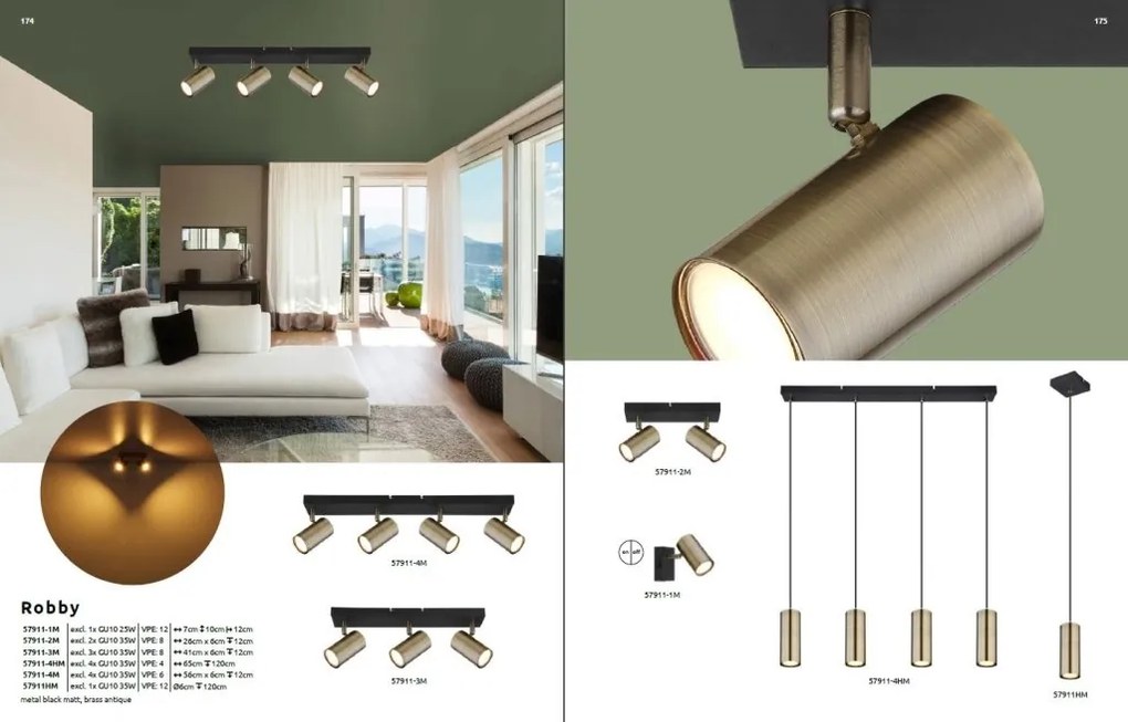 Lustra cu 4 pendule design modern ROBBY negru mat, alama mat