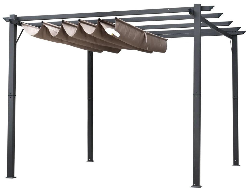 Outsunny Foisor Pergola de Gradina 3x3 m cu Acoperis Retractabil, Pergola din Aluminiu cu Acoperis Retractabil Anti UV, Gri