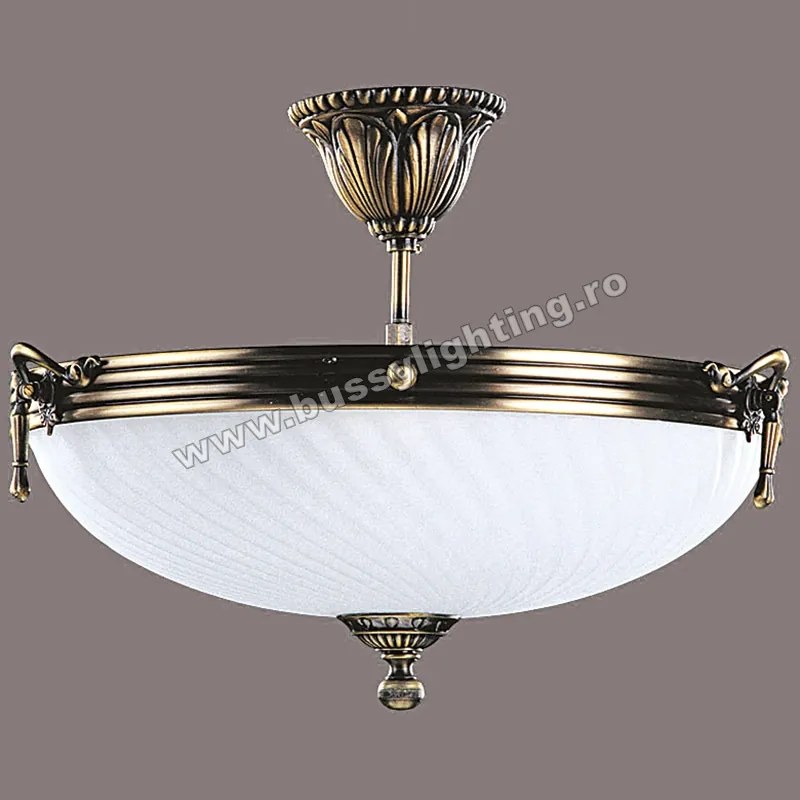 Lustra Omega cu Diam 33 cm, Desing Clasic, Finisaj Bronz Antic, Abajur Alb - Bussy Lighting 3035-52-42B