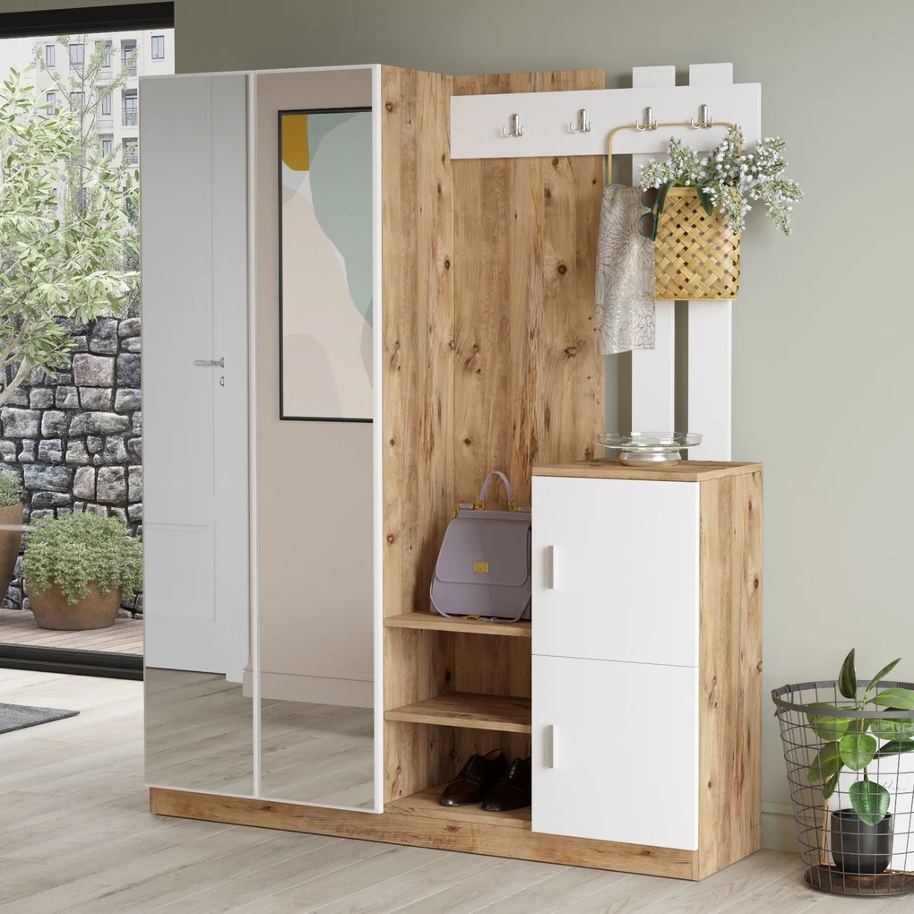 Set mobilier pentru hol Dustin 8 (Pin atlantic + Alb). 1072588