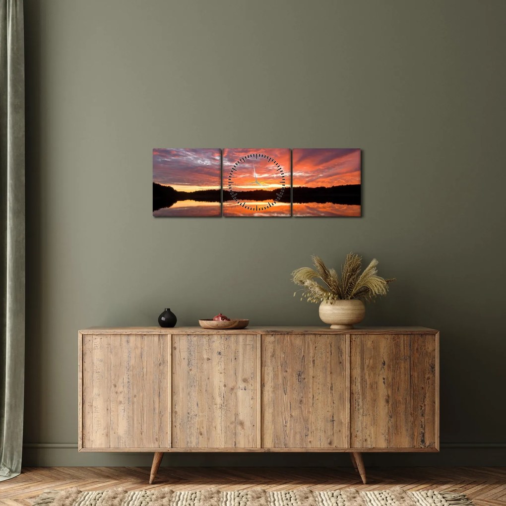 Tablou - Apus de soare peste lac (cu ceas) (90x30 cm)