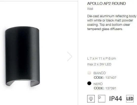 Aplica LED iluminat exterior design modern cu protectie IP44 APOLLO AP2 ROUND negru 137391