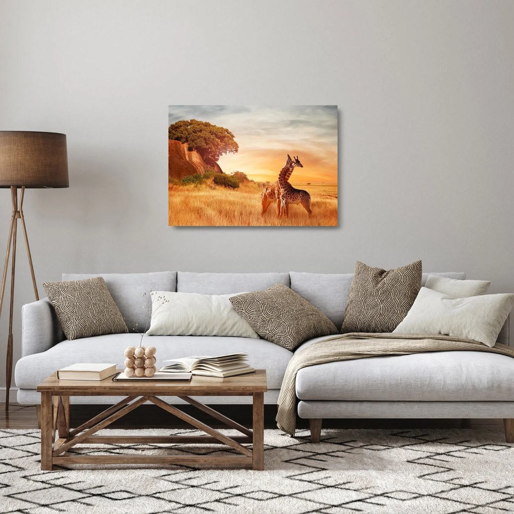 Tablou pe sticlă Girafe în Africa (70x50 cm)