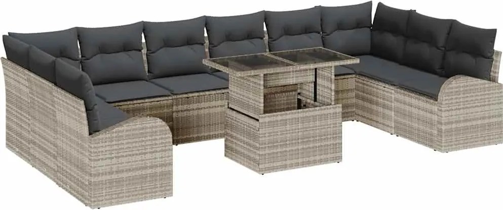 vidaXL Set de canapele pentru grădină 11 pcs Gri deschis Rattan poli