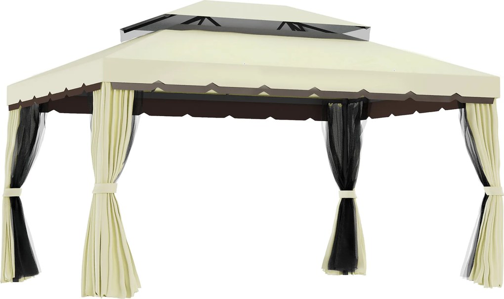 Outsunny Foișor de Grădină cu Plasă de Țânțari și Perdele, 390x290x270 cm, Crem | Aosom Romania