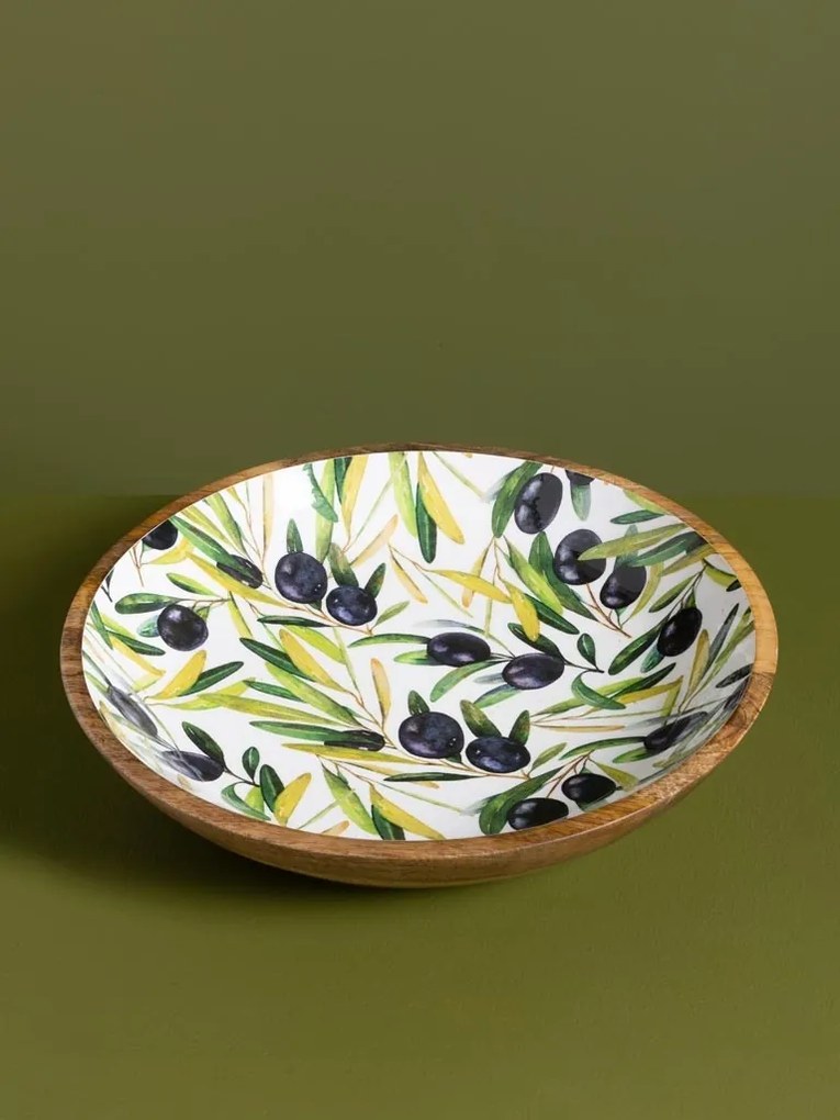 Platou rotund din lemn de mango, Ø38 cm, "Olives"