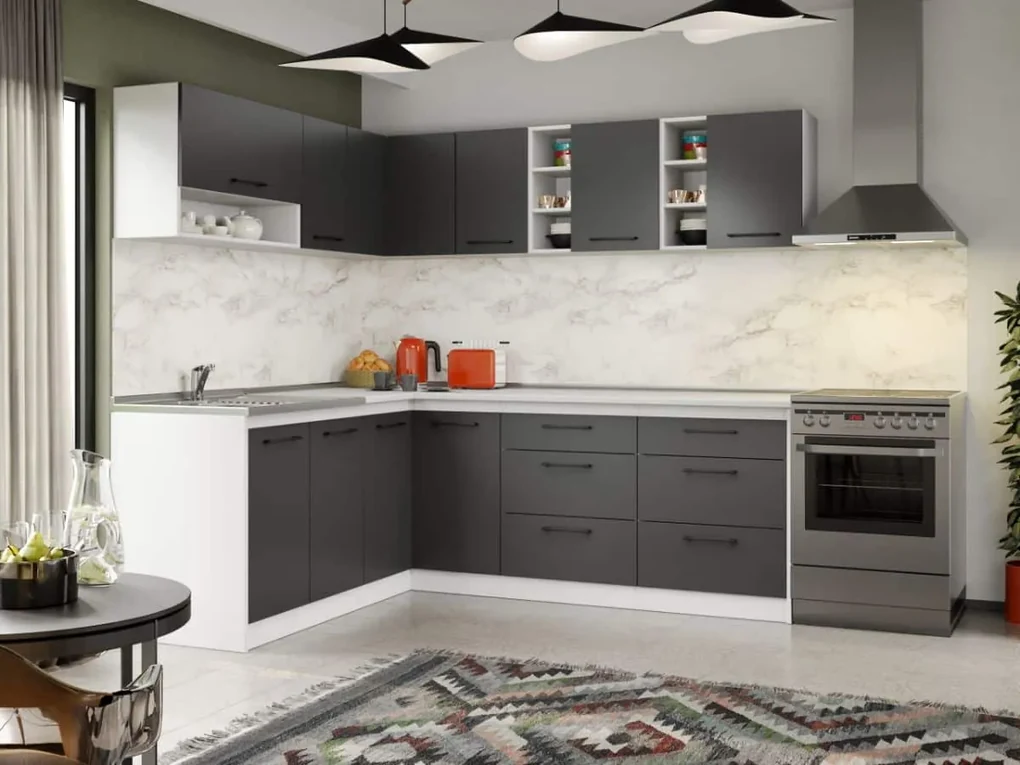Set Mobila Bucatarie Colt Mina Grafit 180*220 Gri Antracit - C94