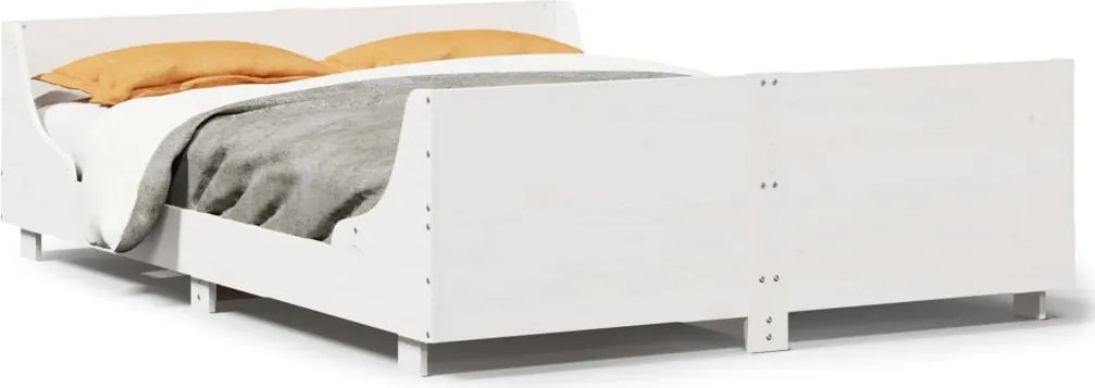 vidaXL Cadru de pat fără saltea, alb, 135x190 cm, lemn masiv de pin