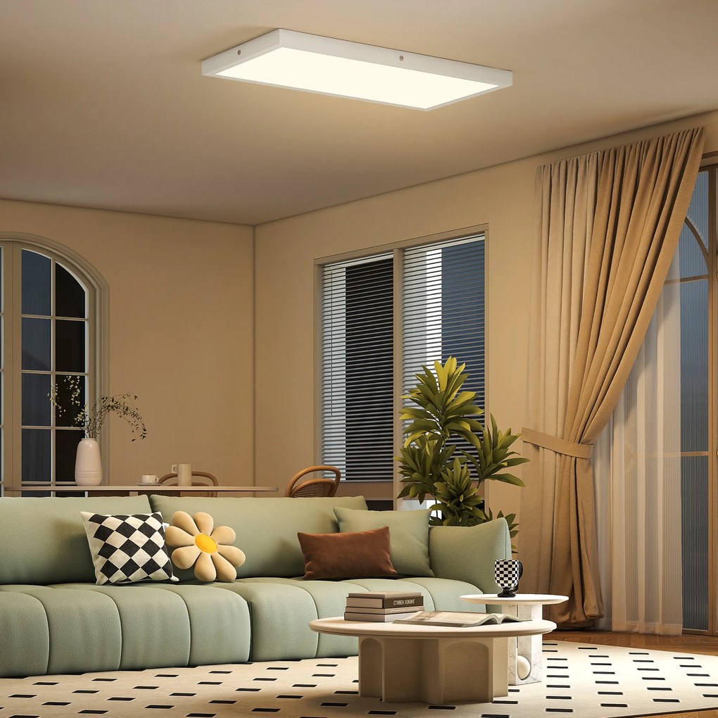 HOMCOM Set de 2 Plafoniere LED Subțiri cu Design Minimalist și Modern, Reglabile, Candelabru LED din Oțel și Plastic, 60x30x3,7 cm, Alb | Aosom Romania