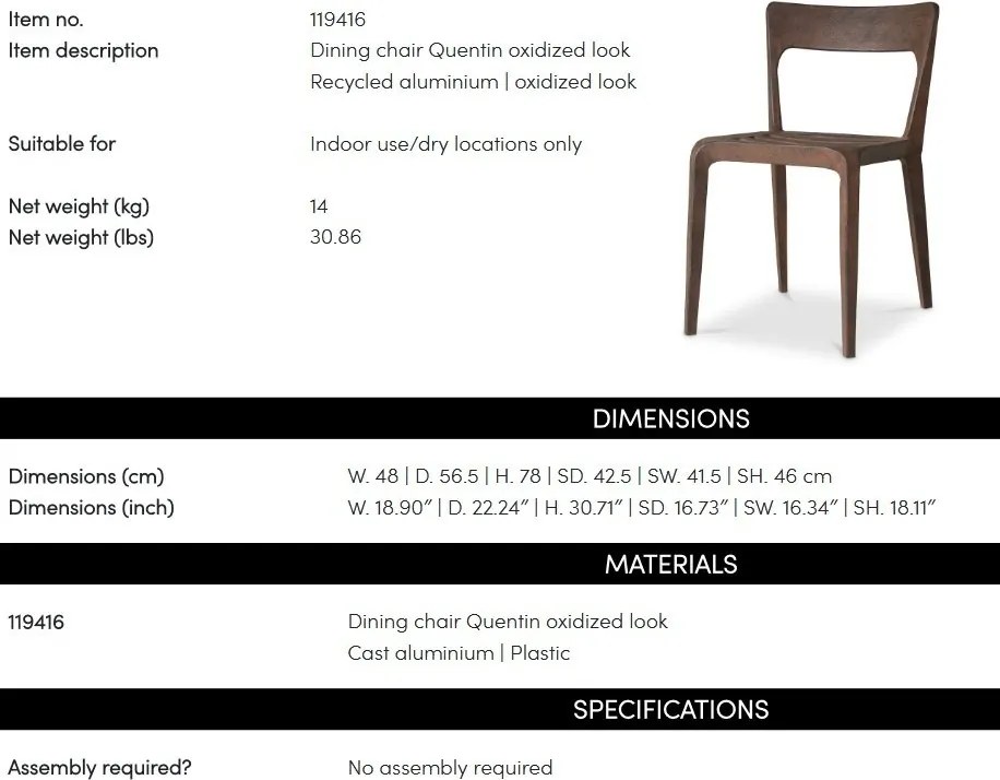 Scaun design LUX, Aluminiu Reciclat, Quentin