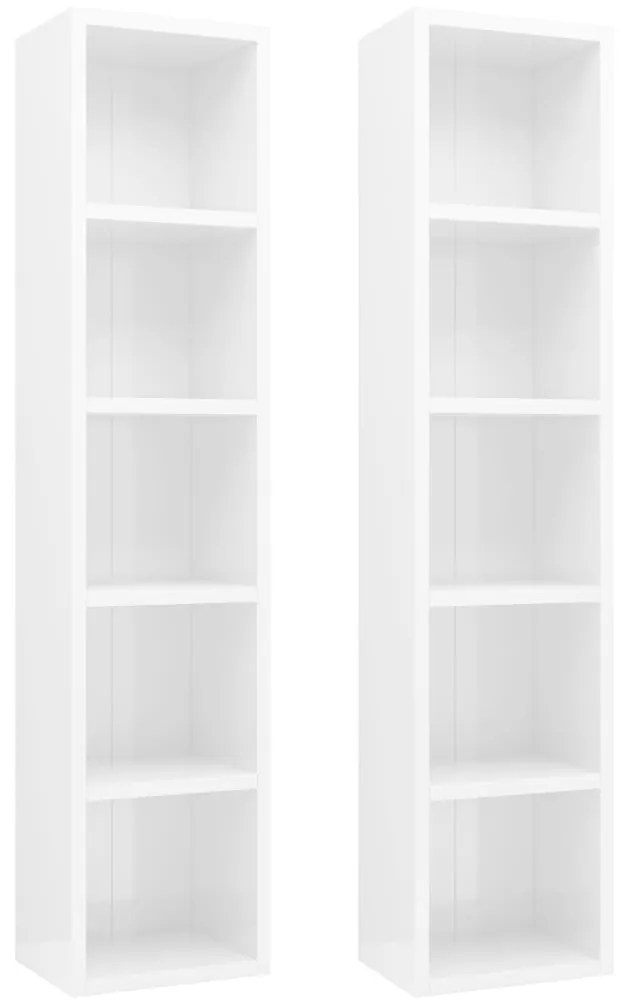 802702 vidaXL Dulapuri CD-uri, 2 buc. alb extralucios, 21 x 16 x 93,5 cm, PAL