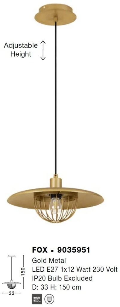 Lustra /Pendul metalic design modern FOX auriu