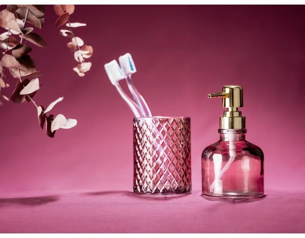Suport pentru periuța de dinți roz închis din sticlă Atessa – Wenko