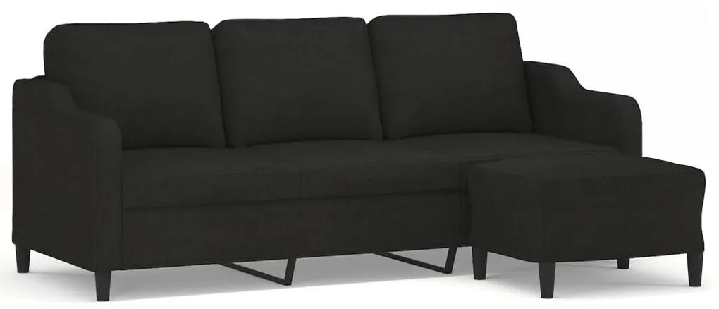 Canapea cu 3 locuri cu taburet, negru, 180 cm, material textil