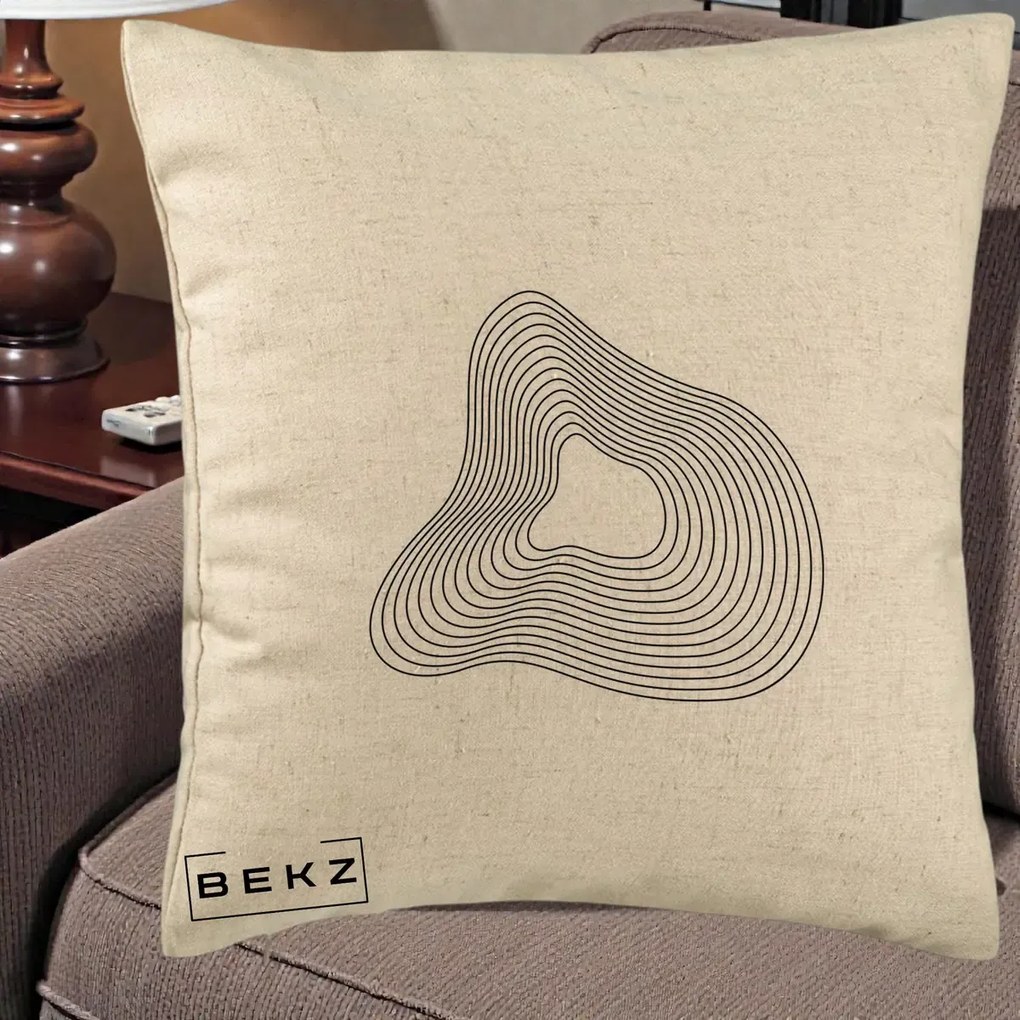 Perna Decorativa Abstract Linii Organice, 40x40 cm, Bej, Husa Detasabila, Perna Inclusa, BEKZ®