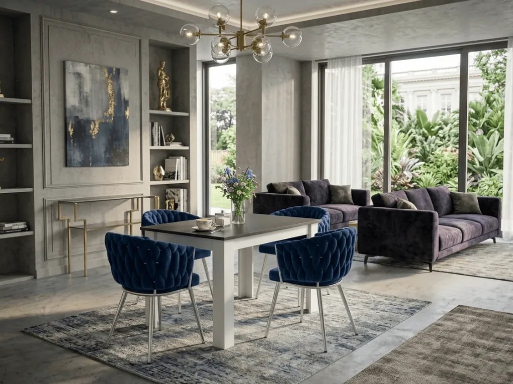 Fotoliu de dining din catifea ORION VELVET cu picioare argintii, albastru inchis